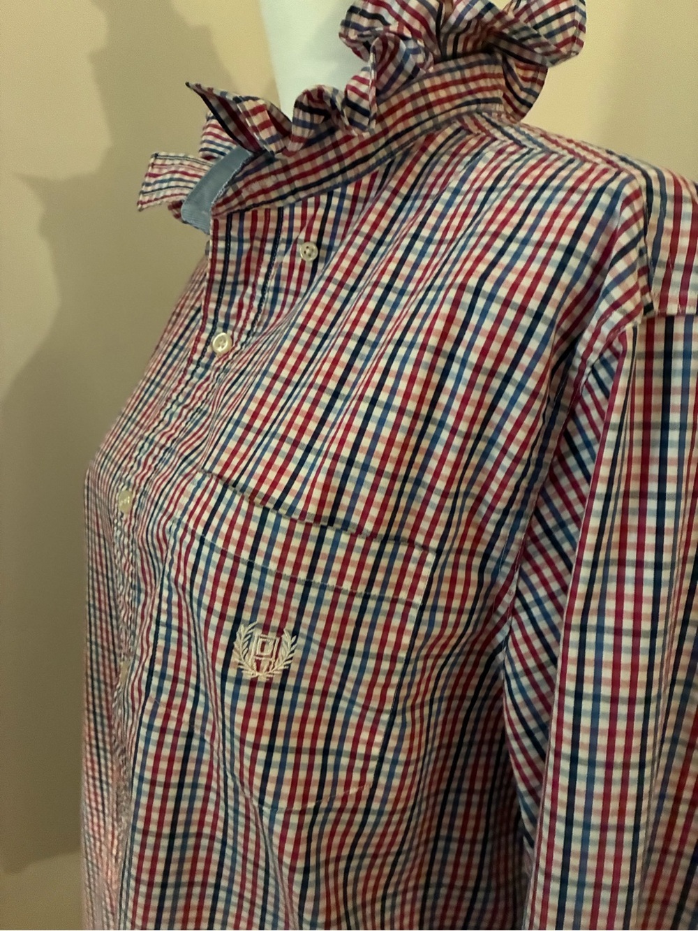 Up cycled ruffled collar Girly shirt